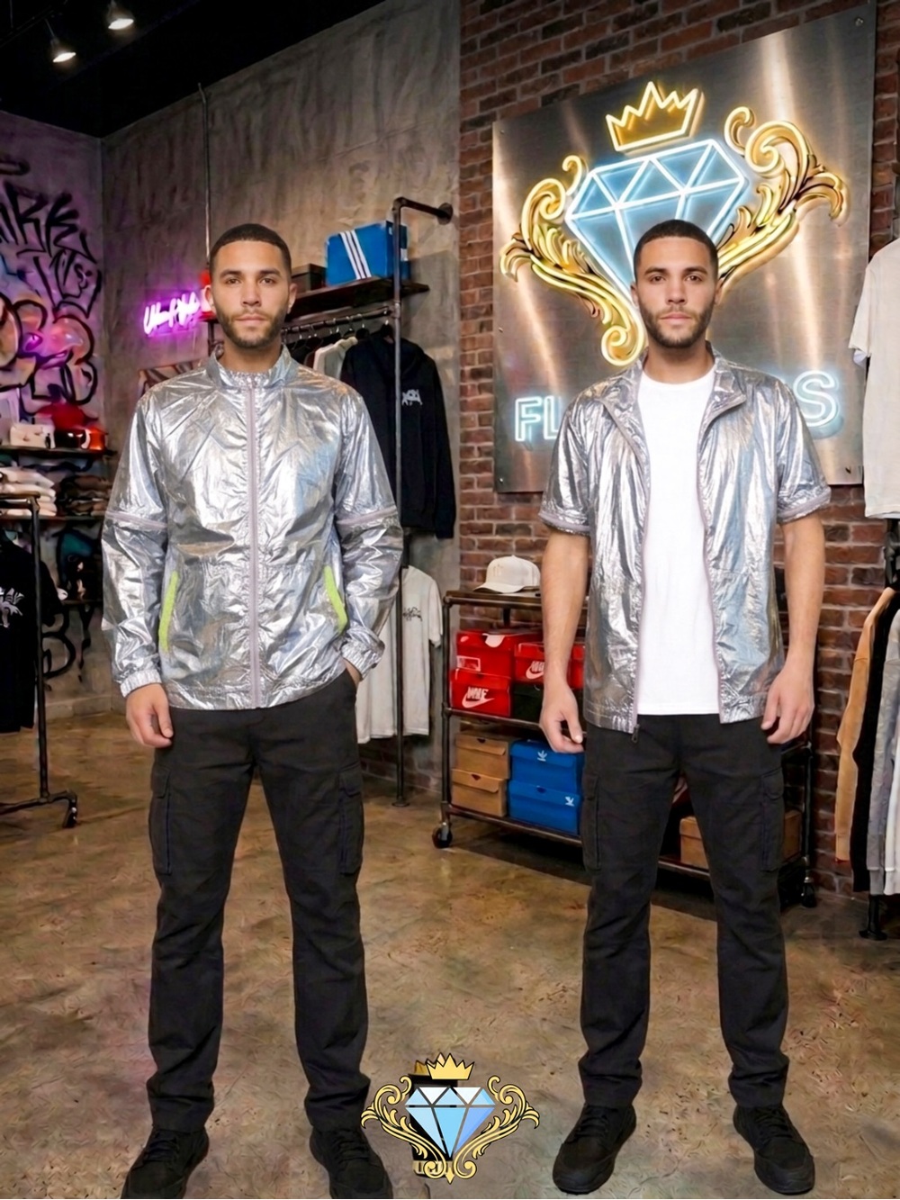 Fashion Nova Sport Men Metallic Silver Convertible Track Jacket NWT Size Large